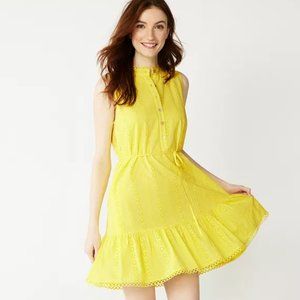 NWOT Draper James Cotton Eyelet Button Front Yellow Belted Lined Dress XL
